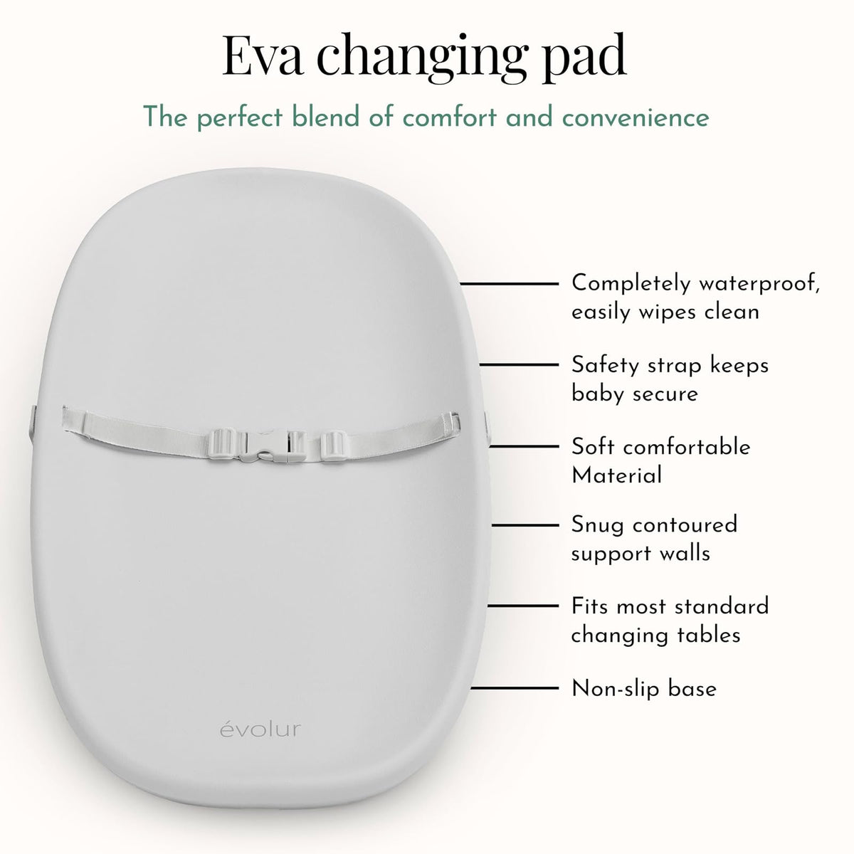 Evolur Eva Baby Changing Pad in Light Gray, Soft and Breathable, Lightweight and Portable Changing Pad, Fits all Changing Table, Waterproof Firm Padding