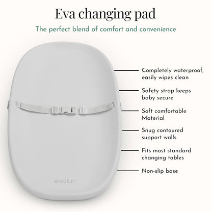 Evolur Eva Baby Changing Pad in Light Gray, Soft and Breathable, Lightweight and Portable Changing Pad, Fits all Changing Table, Waterproof Firm Padding