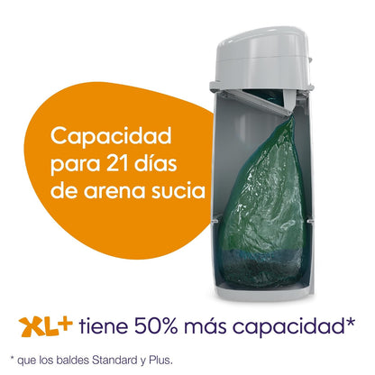Litter Genie Bote de Arena para Gatos XL + | Incluye un Recambio Jumbo Que Puede durar hasta 4 Meses, una Pala y un Soporte para Pala.