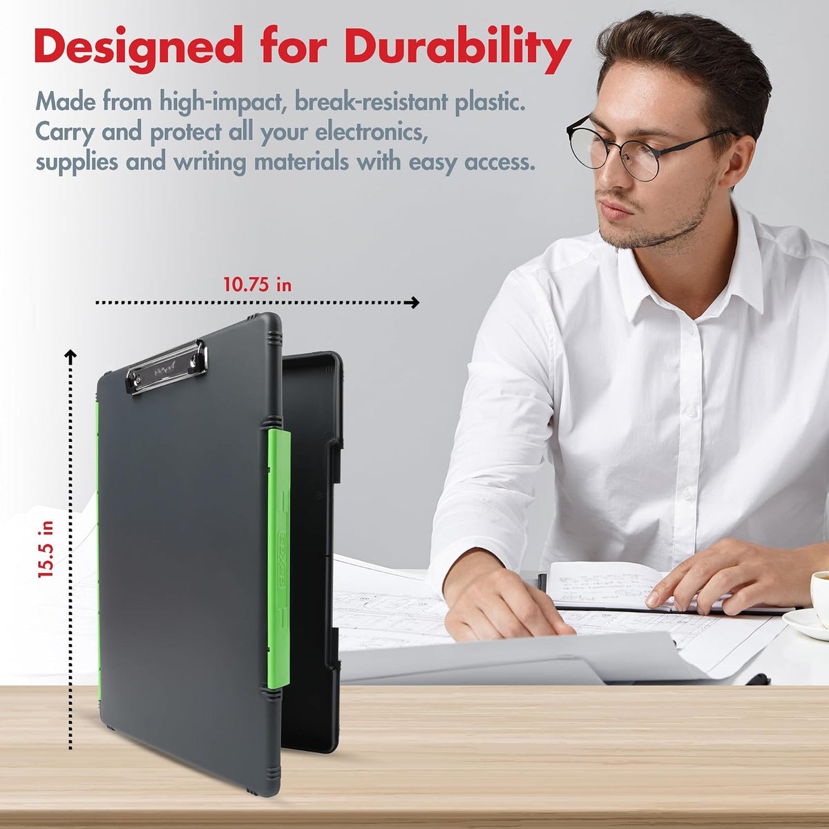 Dexas portapapeles de tamaño Legal para Almacenamiento, Gris con Clip Amarillo, Gris, Verde (Gray with Green Clip), 1