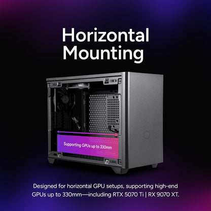 Cooler Master NR200 SFF - Caja Mini-ITX con Panel ventilado, GPU de Triple Ranura, sin Herramientas y accesibilidad de 360 Grados, sin Elevador PCI