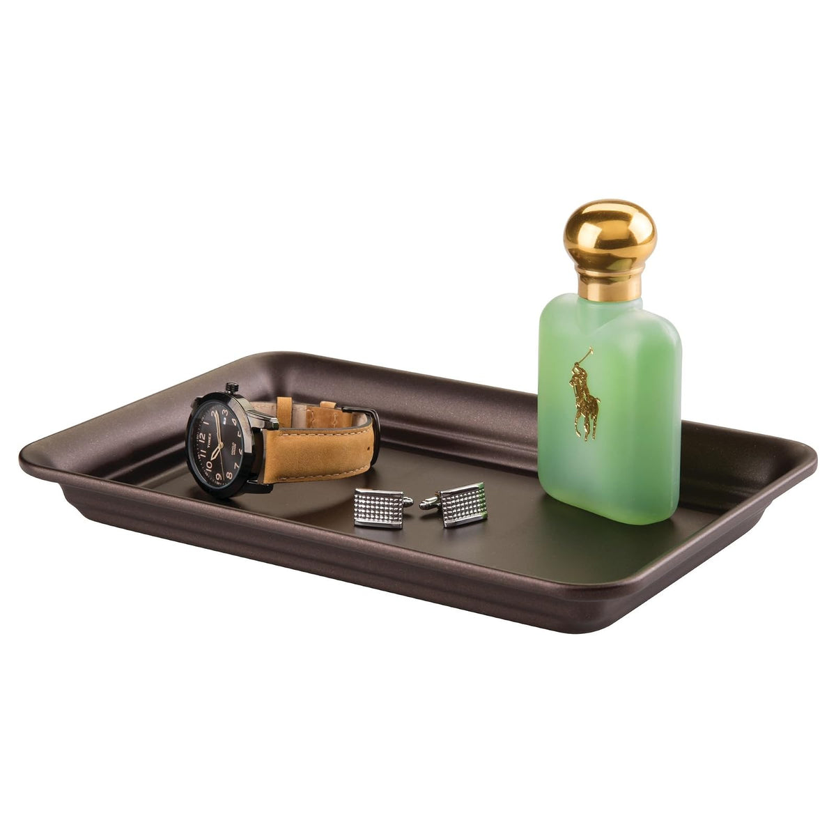 interDesign 02871 Countertop Guest Towel Tray, Bathroom Vanity Organizer, Bronze - Taupe Chevron