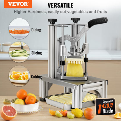 VEVOR - Cortador comercial para patatas fritas con 4 cuchillas de repuesto, picador fácil de cortar en cubos con cuchillas de 1/4 y 3/8 pulgadas, cortador de 6 cuñas y descorazonador de manzana de 6 cuñas, cortador de patatas con limón para patatas fritas