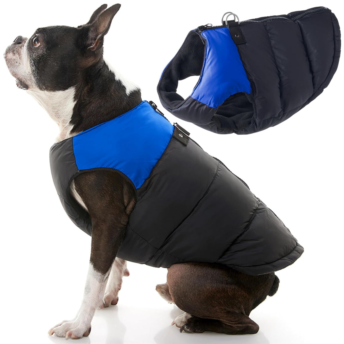 Gooby Chaleco Acolchado con Cierre para Perro - XS - Azul - Patchwork