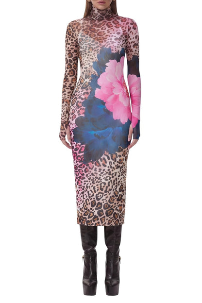 AFRM Shailene - Vestido Midi Ajustado de Malla con Cuello Alto para Mujer