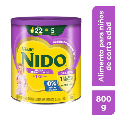 NIDO Kinder 1+ Deslactosado, Alimento Para Niños, De 1 a 3 Años, Lata 800 g