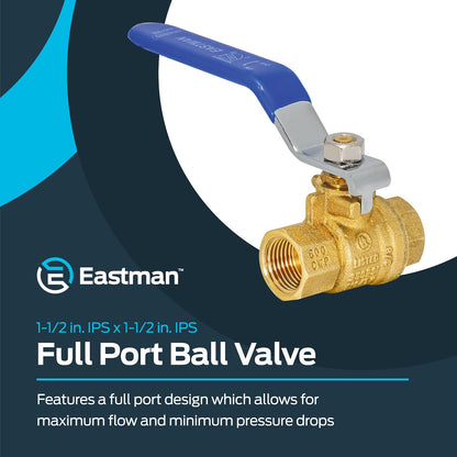 Eastman 20043LF - Válvula de bola de puerto completo para servicio pesado, 3/8" IPS, latón, 3/8"