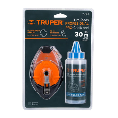 Truper TL-100, Tiralíneas 100 ft, cuerpo de plástico, incluye gis