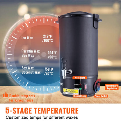 VEVOR - Melter de cera para hacer velas, 10 l extragrande de cera eléctrica, con boquilla de fácil vertido y control de temperatura de 9 niveles, fácil de limpiar para velas, jabón, crema, producción