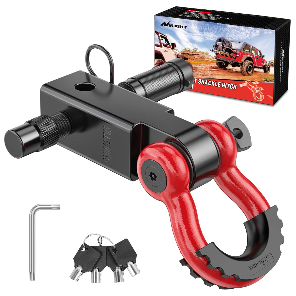 Nilight Receptor de Enganche con Grillete en D Antirrobo de 2 Pulgadas - Enganche con pasador de bloqueo Negro Rojo