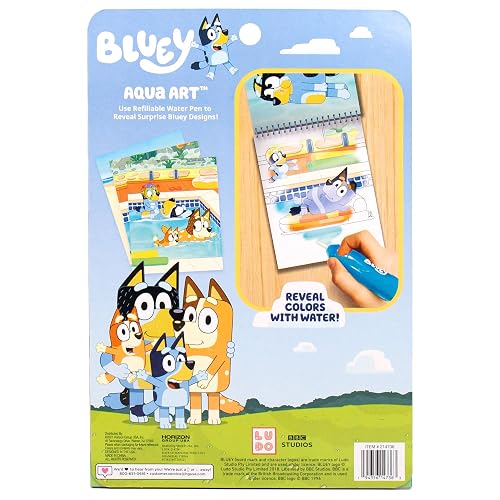 Bluey Aqua Art, Includes 4 Reusable Pages of Water Art & Water Pen, Color with Water Book, Water Reveal Activity Book, Paint with Water Books, Water Doodle Book, Reusable No-Mess Art Book