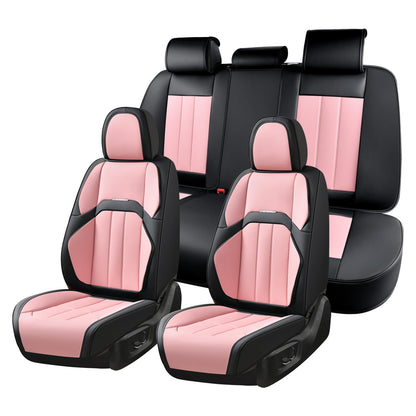 Coverado - Funda para Asiento de Automóvil, Funda para Asiento Completo de Automóvil, Piel Premium, Ajuste Universal, Impermeable, Protector de Asiento de Automóvil, Antideslizante para la mayoría de los Automóviles - Negro, rosa - Conjunto completo
