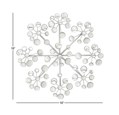 Deco 79 Metal Starburst Home Wall Decor Wall Sculpture with Crystal adorno de pared 16" x 2" x 16", Plata