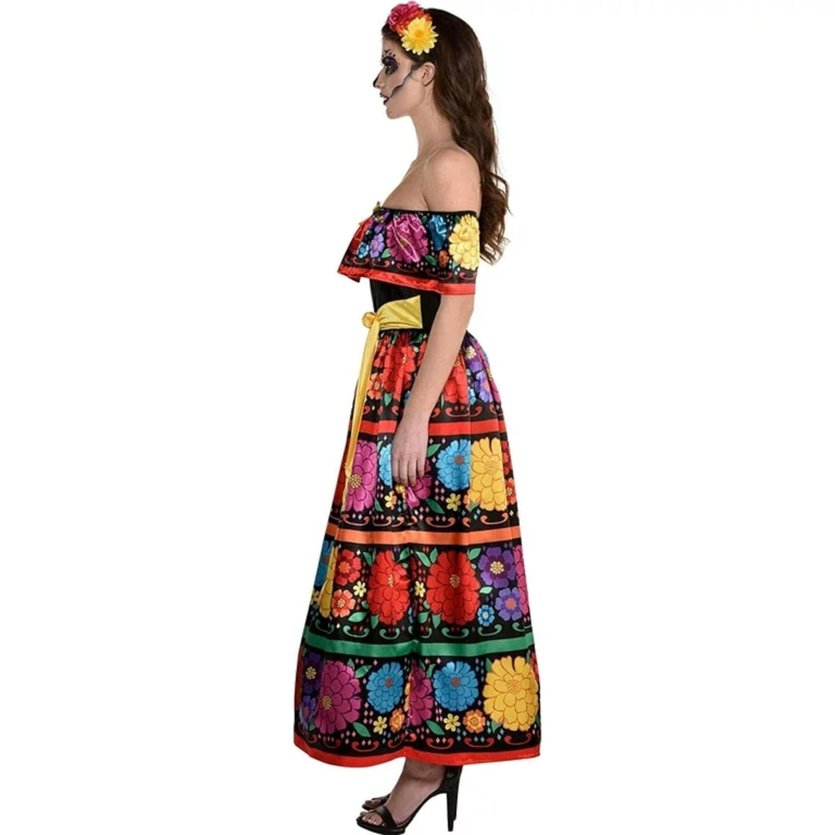 Amscan - Juego de vestido de belleza y diadema multicolor con calavera de azúcar, extragrande (14-16), disfraz encantador del día de los muertos