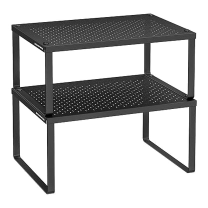 SONGMICS Especiero, Estante para Especias, Organizador para Armarios, Apilable, Ampliable, Juego de 2 Estantes Metálicos, Negro Tinta MKCS001B01