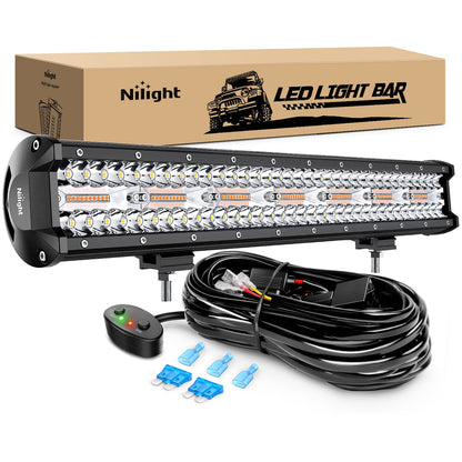 Nilight Barra de Luz LED 20 Pulgadas 420W Spot Flood Ámbar Blanco Estroboscópico 6 Modos Off-Road Truck ATV SUV