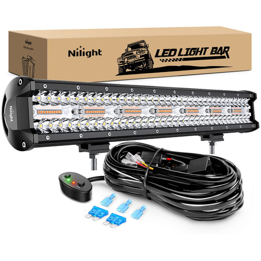 Nilight Barra de Luz LED 20 Pulgadas 420W Spot Flood Ámbar Blanco Estroboscópico 6 Modos Off-Road Truck ATV SUV