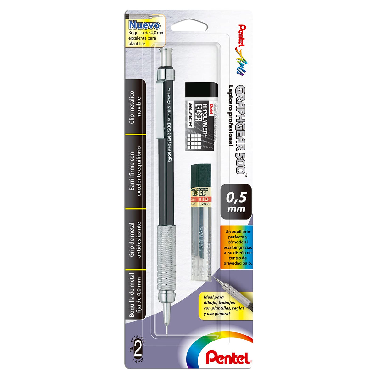 Pentel de México PG515BP Graphgear Portaminas Prof.para Dibujo 0.5 mm, pack of/paquete de 1