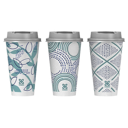 Dixie To Go - Tazas de bebidas calientes y tapas deslizantes, 16 onzas, 108 unidades, diseños surtidos, tazas de café de papel desechables y tapas deslizantes (6 paquetes de 18 tazas y tapas)