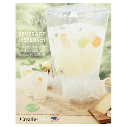 CreativeWare Crown - Dispensador de bebidas con base y clip de nombre, 3.5 galones, transparente