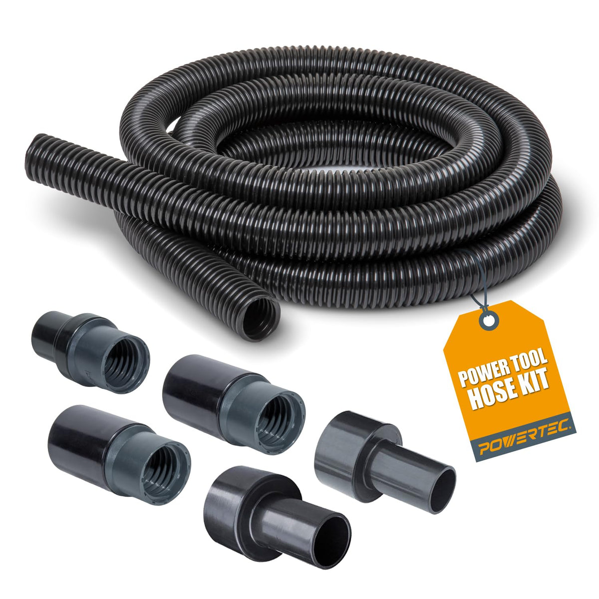 POWERTEC 70347 Kit de manguera de recogida de polvo de 10 pies con 5 accesorios para carpintería, herramientas eléctricas para el hogar y aspiradoras de tienda húmeda/seca