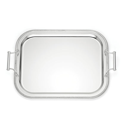 Reed & Barton Bandeja Rectangular Bañada en Plata con Asas Borde Trenzado Decorativa