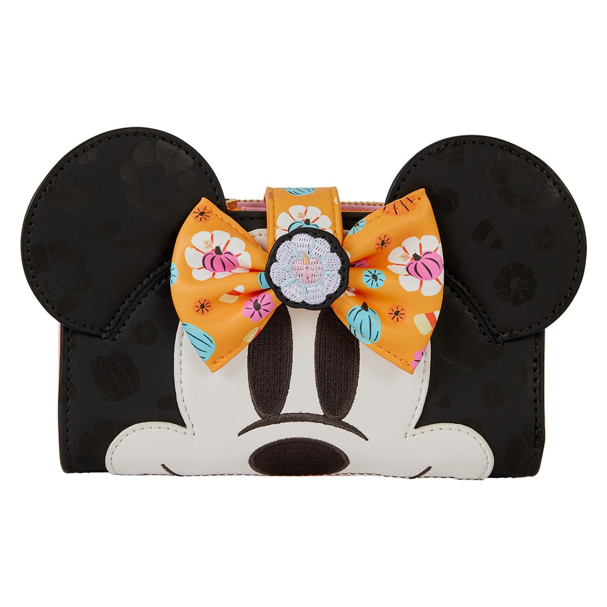 Loungefly Disney: Minnie Mouse - Floral Pumpkin - Cosplay Flap Wallet with 3D Bow - 7 Card Slots and ID Slot - Great for Kids & Adults - Collectible Wallets