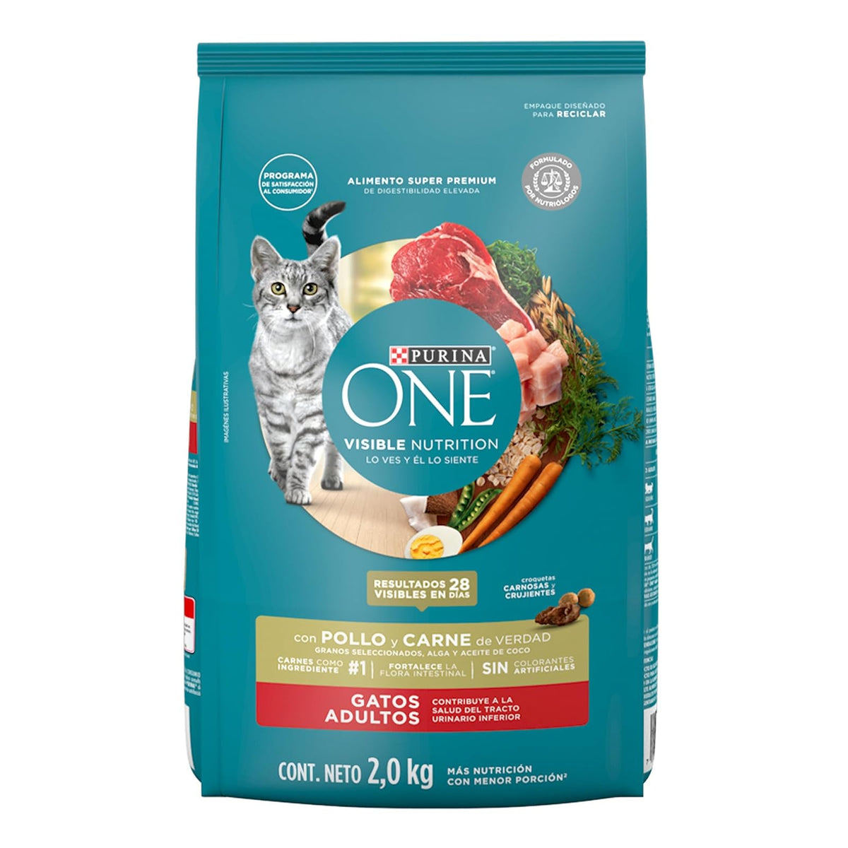 Purina One Gato Adulto Todos los Tamaños Sabor Pollo y Carne 2Kg