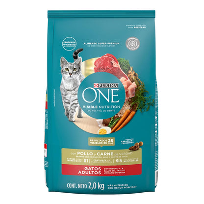 Purina One Gato Adulto Todos los Tamaños Sabor Pollo y Carne 2Kg