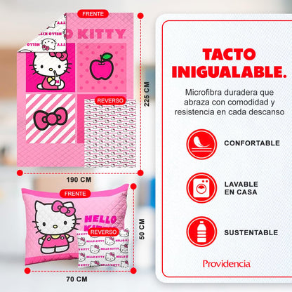 Providencia Edrecolcha Matrimonial 1.90 x 2.25 m con 2 Fundas para Almohada 70 x 50 cm. Hello Kitty. Mezcla Ideal Entre edredón y Colcha. Súper Suave, sin Calor. Lava fácil. Poliéster