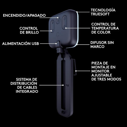 Logitech Litra Glow Premium LED Luz para Streaming con TrueSoft - Iluminación para Computadora, llamadas y reuniones por Zoom, con base ajustable y app, para PC/Mac - Grafito - Windows