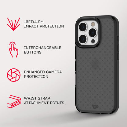 tech21 EvoCheck - Funda de protección contra Impactos para iPhone 16 Pro, Color Ahumado