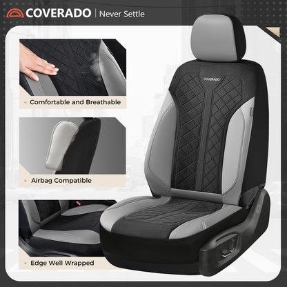 Coverado - Juego Completo de Fundas de Asiento para automóvil, Fundas de Asiento de automóvil, Fundas de Asiento de Piel, diseño de Malla, Protectores de Asiento de Conductor Negro, Ajuste Universal