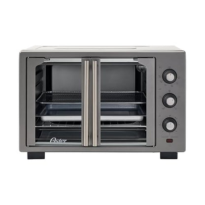 Oster Horno Eléctrico, con Freidora de Aire, 35 L de Capacidad, Para Hornear, Asar, Tostar, Freír al Aire, y Convección, Pollo y Más, Temporizador 60 Minutos, Accesorios, Gris, TSSTTV35FDMAFNS-1MX