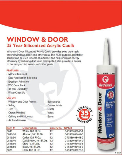 Red Devil 084640 - Calafateo acrílico café para ventana y puerta, 10 onzas, paquete de 1, fabricado en Estados Unidos