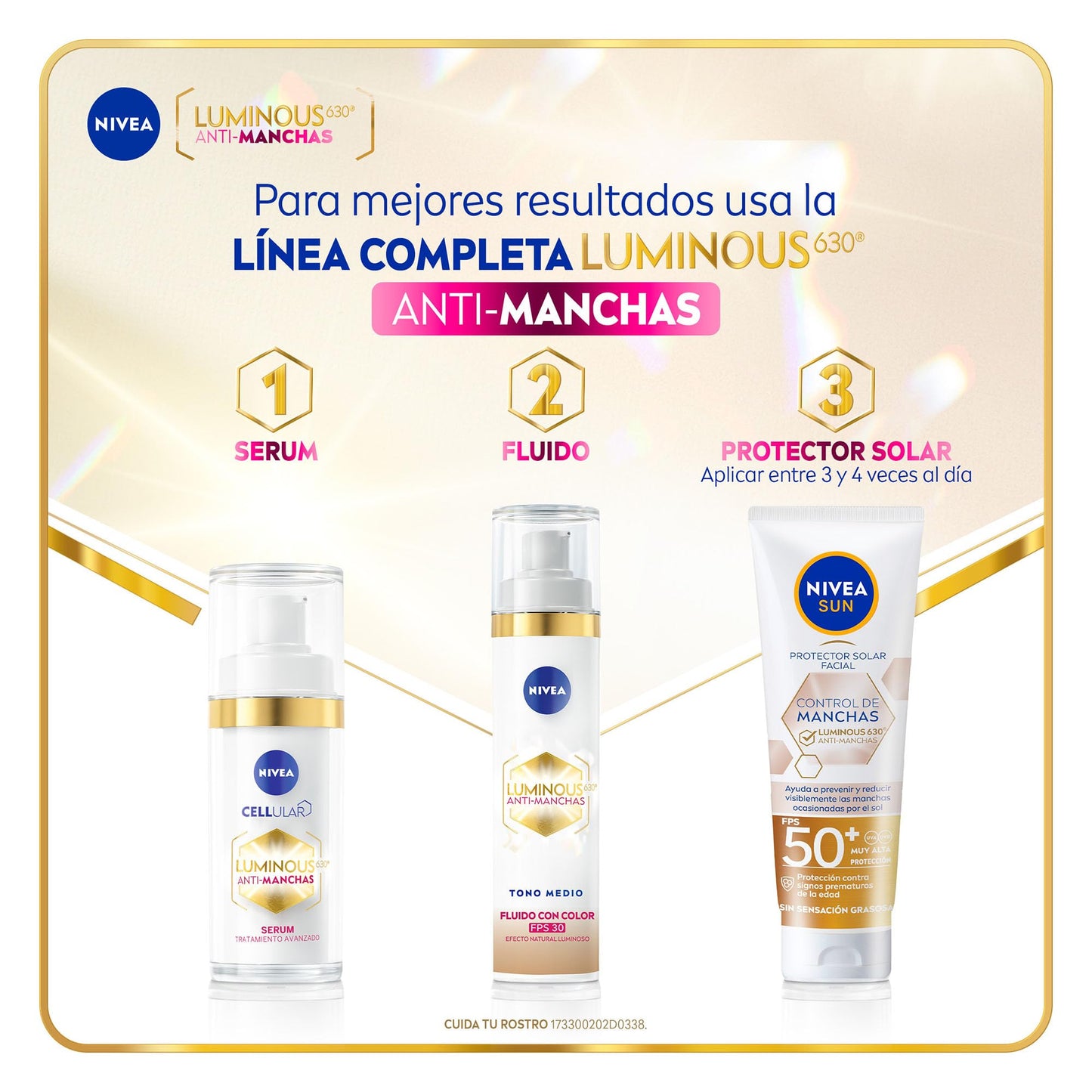 NIVEA Luminous 630 Fluido con Color 3 en 1 Tono Medio (40 ml) - Enriquecido con Ácido Hialurónico y Vitamina E para una Piel Luminosa sin Manchas por Edad, Solares u Hormonales