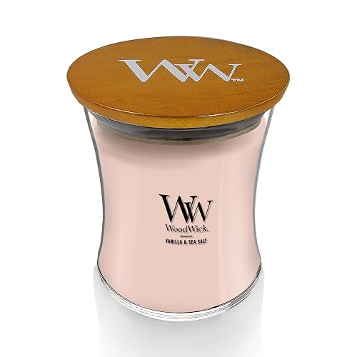 Woodwick - Vela perfumada de reloj de arena mediano con Pluswick Innovation, vainilla y sal marina