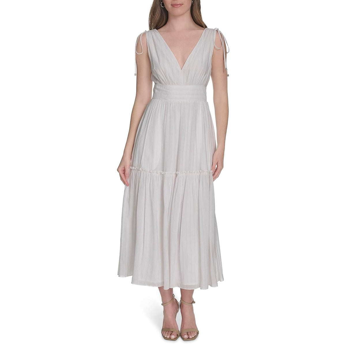 Tommy Hilfiger Sleeveless V Neck Neck Tie Midi Dress Vestido Mujer
