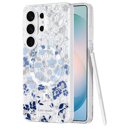 Kate Spade New York Funda para Samsung Galaxy S26 Ultra – [Carga magnética e inalámbrica] – Funda de diseñador – Flores con Piedras Preciosas Azules