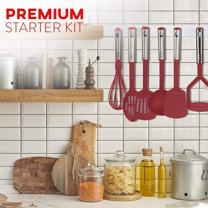 EATEX - Juego de utensilios de cocina, 24 piezas de nailon, juego de espátulas con asas de acero inoxidable, juego de utensilios de cocina resistentes al calor, herramientas y accesorios de cocina
