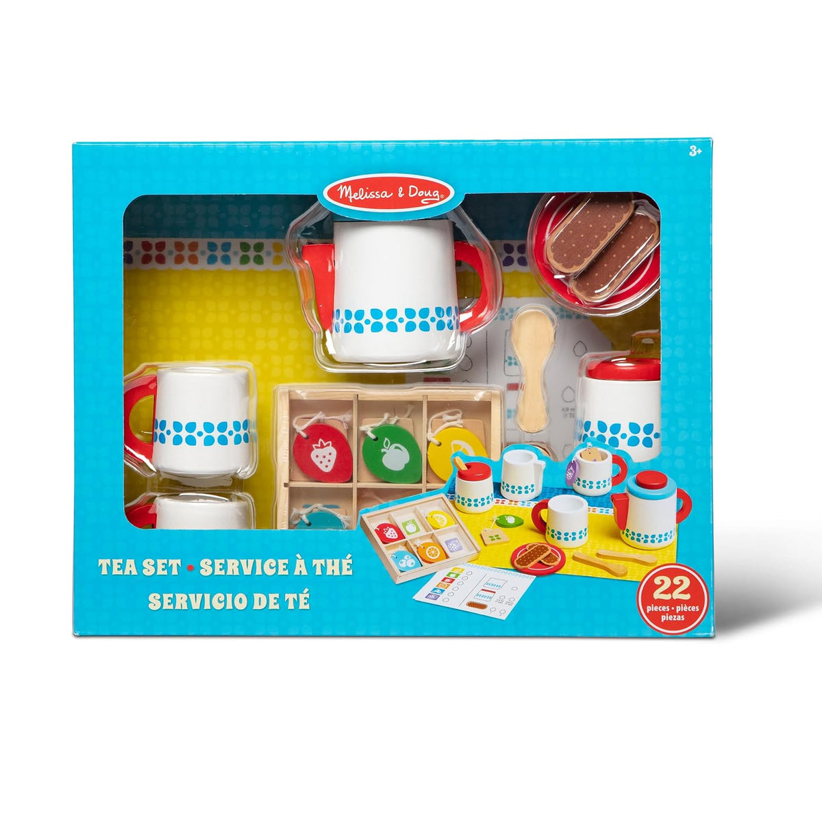 Melissa & Doug Juego para Preparar y Servir el Té, Juguete de Madera, Juego de Imitación, Set de Servicio de Té, Colores