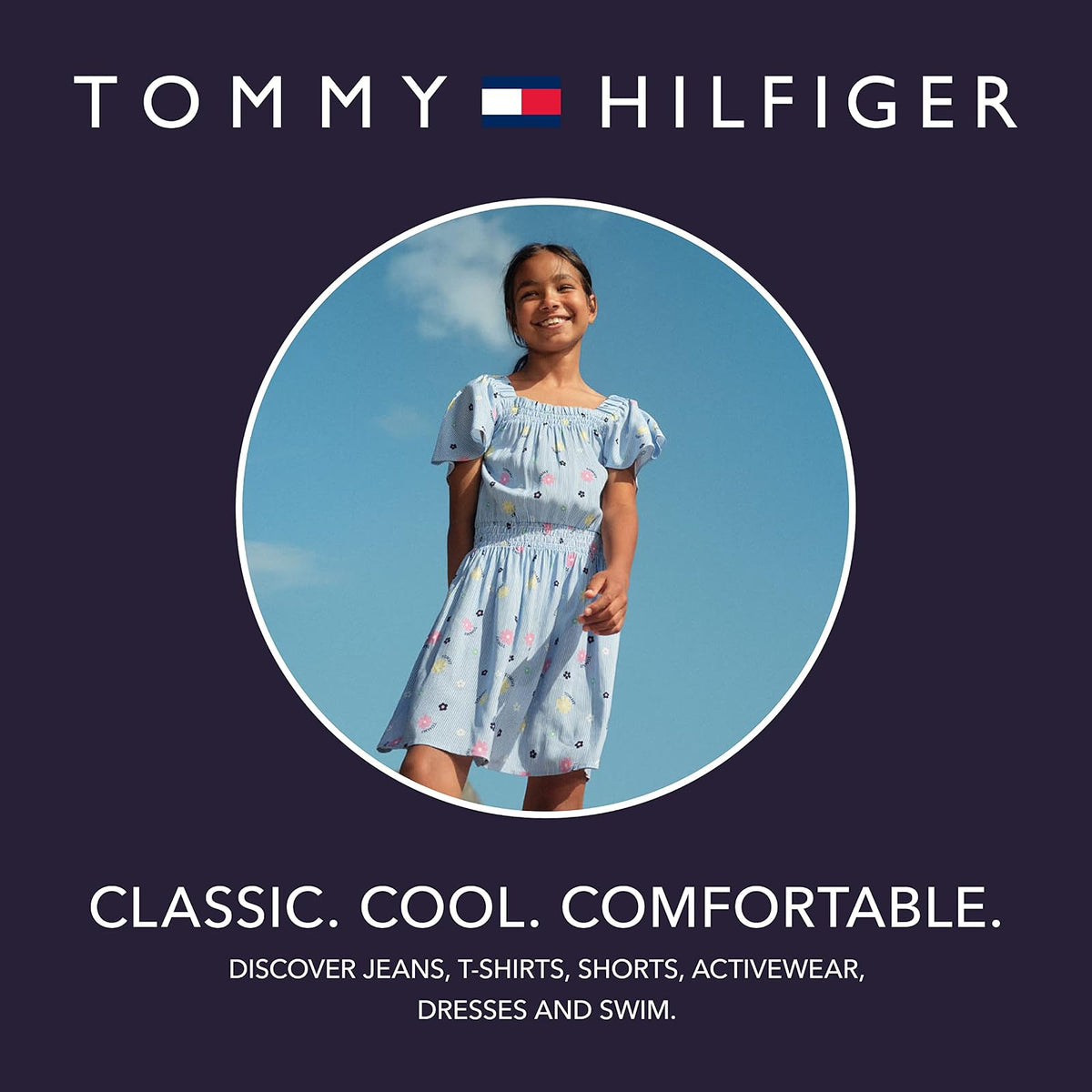 Tommy Hilfiger Short Sleeve Sporty Flag Taping Dress, Classic Style with Logo Design & Trim Vestido informalNiñas