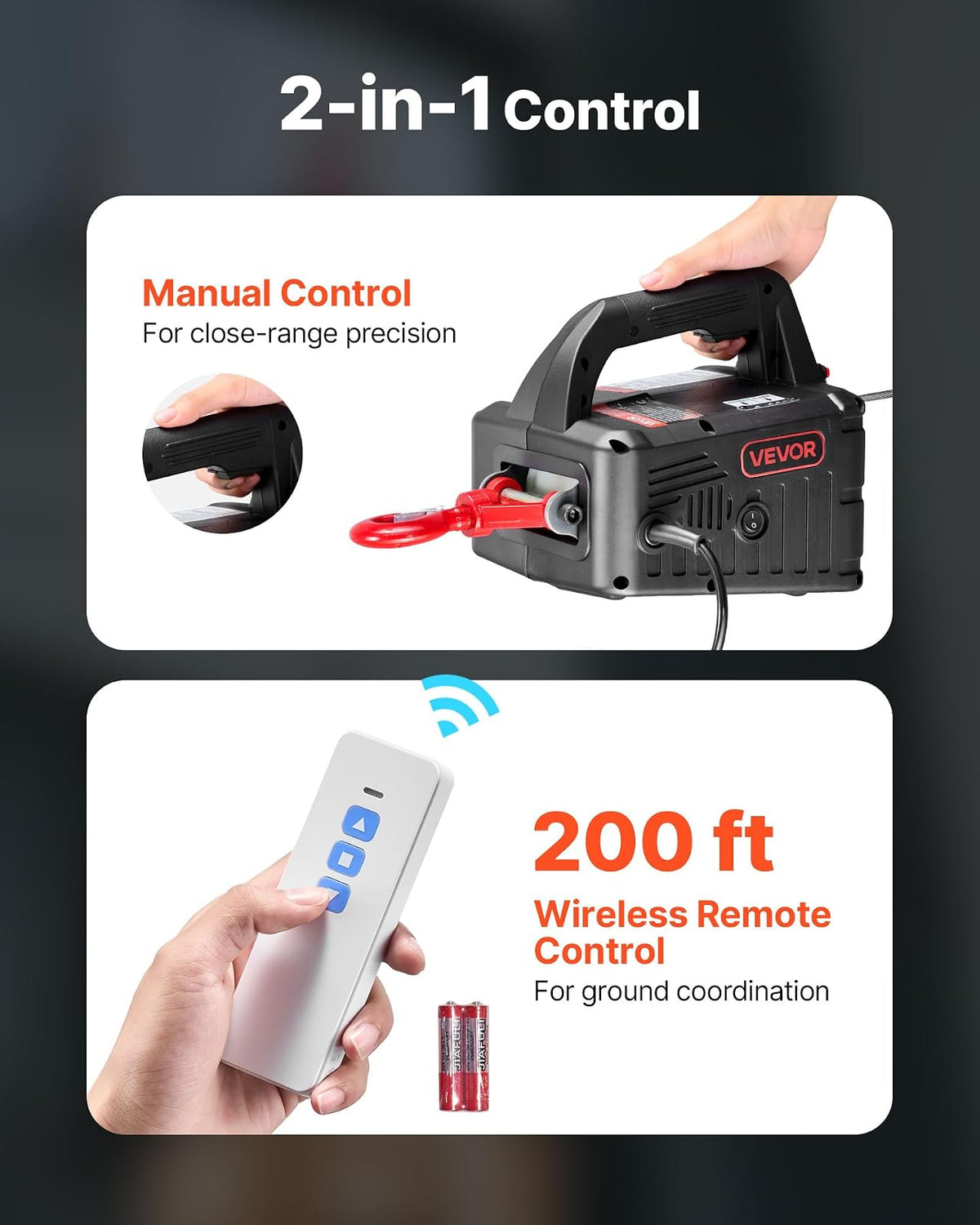 VEVOR Cabrestante eléctrico 2 en 1, capacidad 1100lb, grúa portátil de 1500W, altura de elevación de 25 pies, 16,4 pies/min con control remoto manual e inalámbrico para fábricas, almacenes y garajes