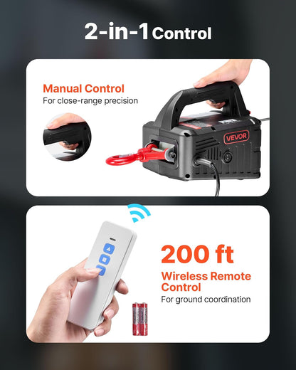 VEVOR Cabrestante eléctrico 2 en 1, capacidad 1100lb, grúa portátil de 1500W, altura de elevación de 25 pies, 16,4 pies/min con control remoto manual e inalámbrico para fábricas, almacenes y garajes