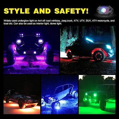 Nilight Kit de 8 Luces LED RGB Rock RL07H, Multicolor, Bluetooth, Modo Música, IP68, para ATV/UTV