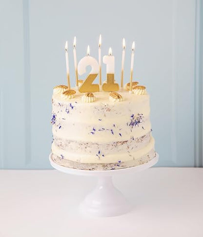 Talking Tables - Paquete de 16 velas de cumpleaños blancas y plateadas con soportes | Largo y alto 4 pulgadas | Decoración de pasteles para cumpleaños, boda, aniversario, NYE