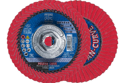 PFERD POLIFAN® - Disco de aleta de tipo radial curva, 4-1/2 x 7/8 pulgadas, circonita de grano 40, accesorio de soldadura y accesorio de amoladora angular - para molienda de acero y acero inoxidable - 5 - 8-11 - co sgp curve steelox - Cerámica 60