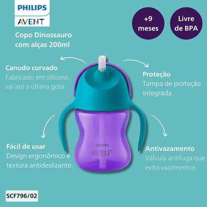 Philips Avent Vasito con popote flexible│con asas│Morado/Azul│7 oz/200 ml│9 m+│1 pzs│SCF796/02