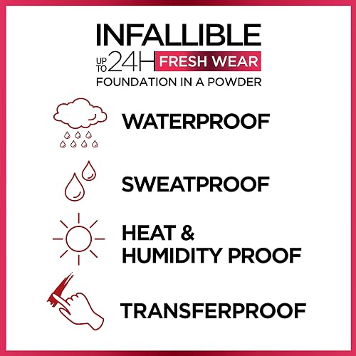L'Oréal Paris Infallible 24H Fresh Wear, Base de Maquillaje en Polvo con SPF 25+, Alta Cobertura con Acabado Mate, Larga Duración y Control de Brillo, Tono 250 Radiant Sand