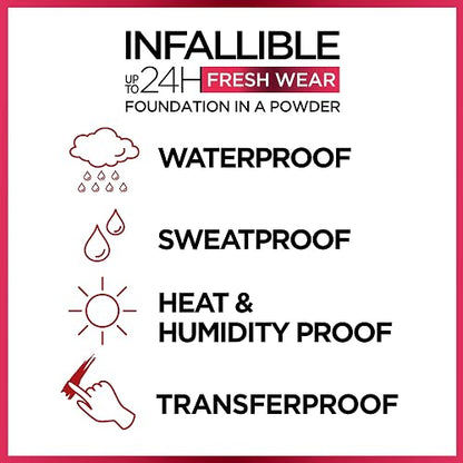 L'Oréal Paris Infallible 24H Fresh Wear, Base de Maquillaje en Polvo con SPF 25+, Alta Cobertura con Acabado Mate, Larga Duración y Control de Brillo, Tono 250 Radiant Sand
